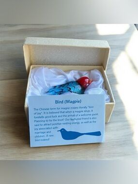 Blown Glass Magpie "Bird Of Joy" Applied Eyes Red Blue Orange Black Swirls